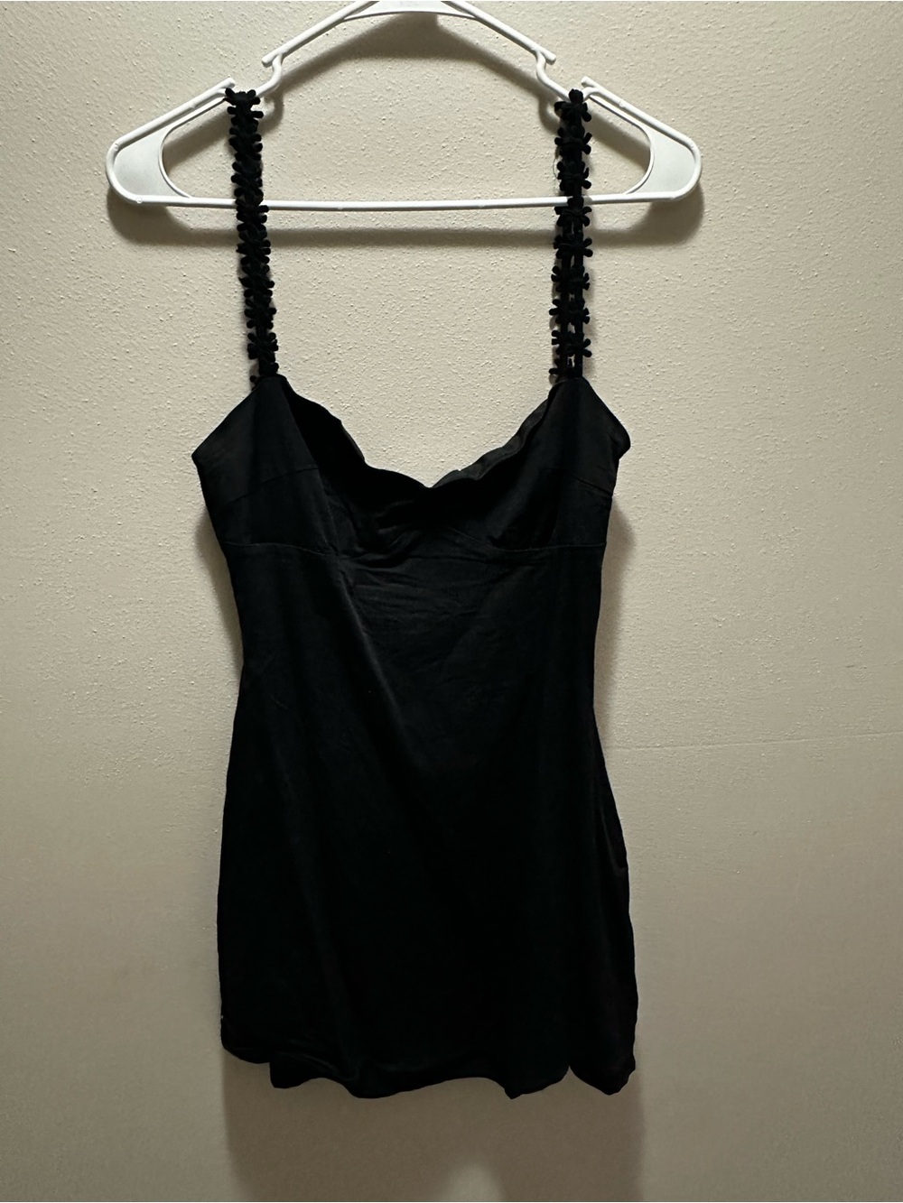 Beginning Boutique Black Mini Dress with Floral Straps
